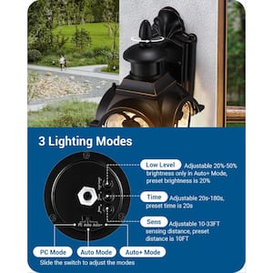 16.8 in. Black Motion Sensing Dusk to Dawn Outdoor Hardwired Wall Lantern Scone with No Bulbs Included