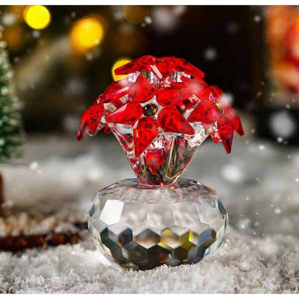 2.8 in. Red Crystal Poinsettia Figurine with Glass Flower Ornament