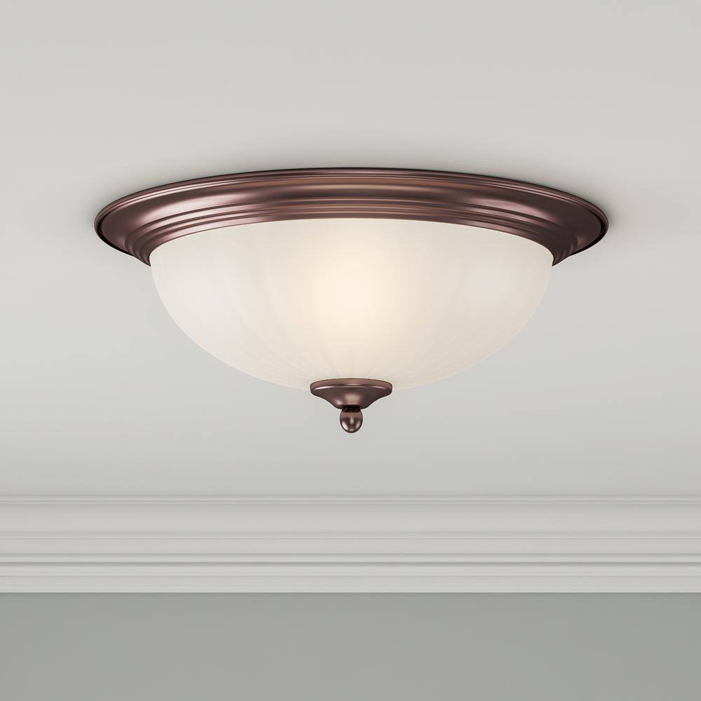 Elegant Bronze and Glass 13.5" Contemporary Flush Mount Light