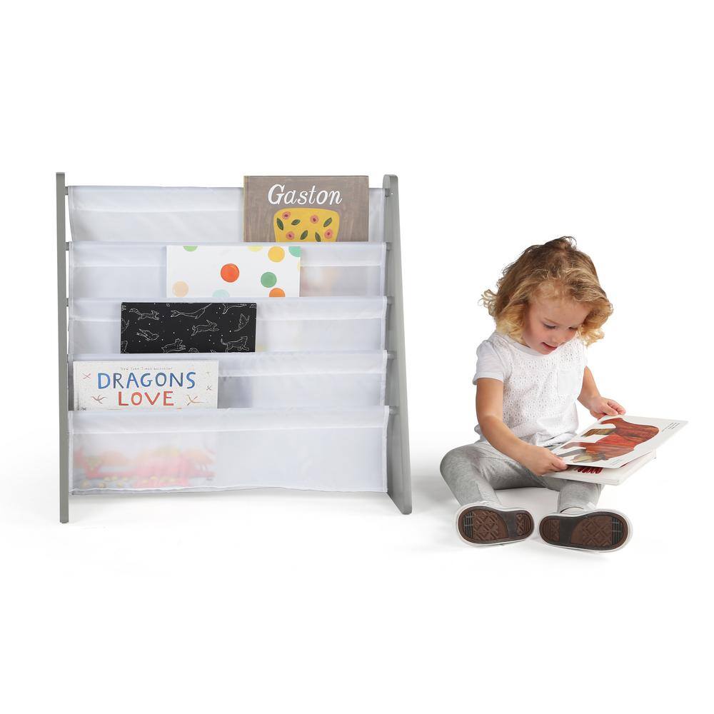 Gray and White Kids 4-Tier Fabric Book Rack