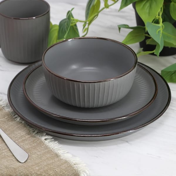 Elama Leo 16-Piece Stoneware Dinnerware Set Service for 4 in. Dark