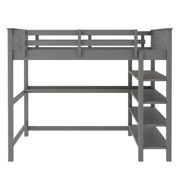 Wateday Gray Full Size Loft Bed With Storage Shelves And Under Bed Desk Yj Yuki The Home Depot