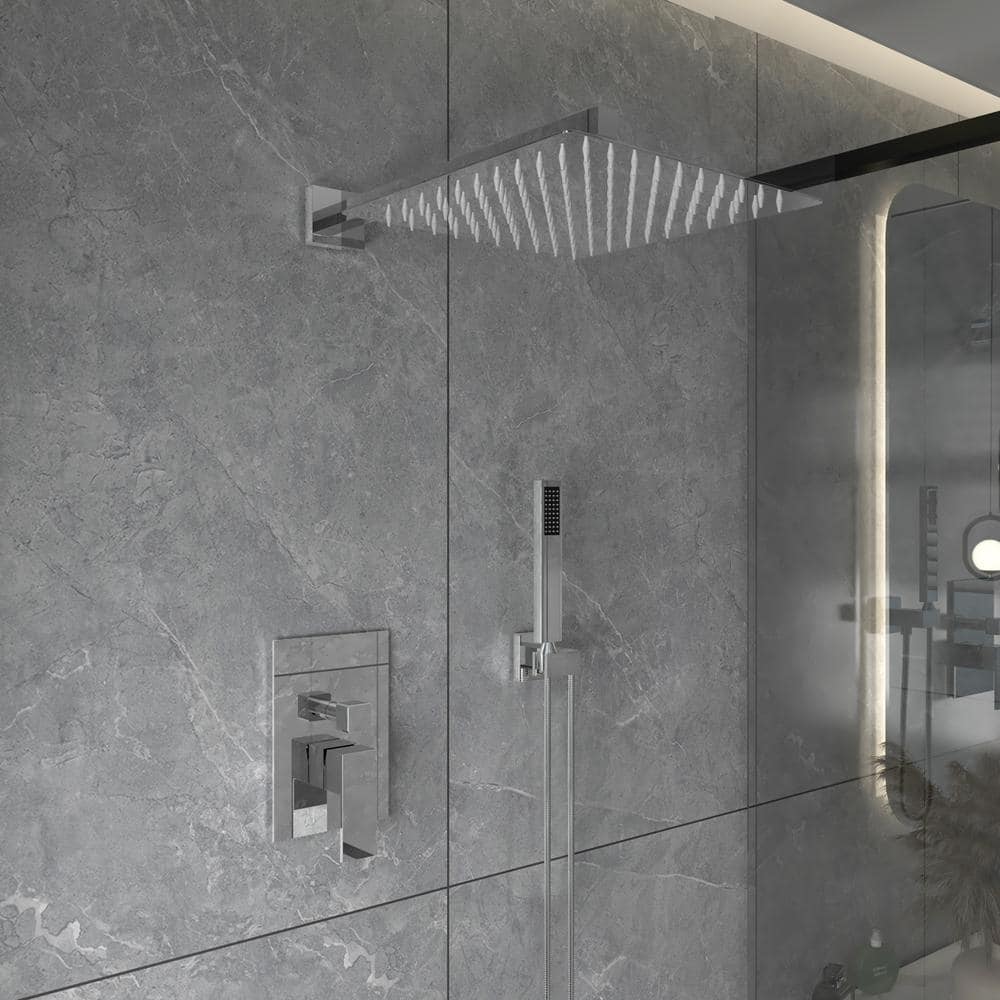 16-Inch Chrome Square Wall Mounted Rain Shower System