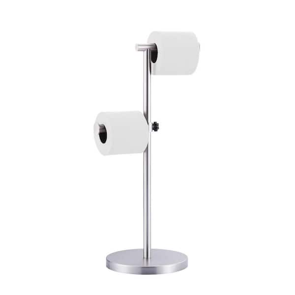 Free Standing Stainless Steel Toilet Paper Holder With Weighted Base and Reserve Storage for 2 Rolls in Brushed Nickel