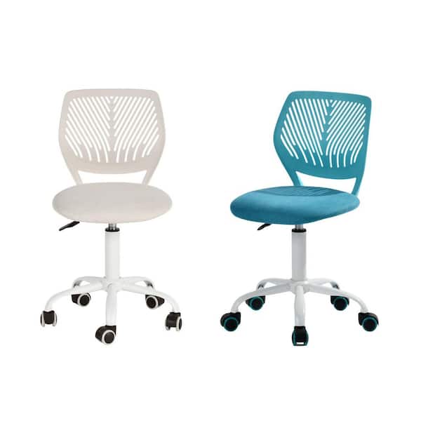 Homy Casa CARNAT Kids Desk Chair Set of 2, Adjustable Swivel Chair with Lumbar Support and Cushioned Seat in Blue and Beige