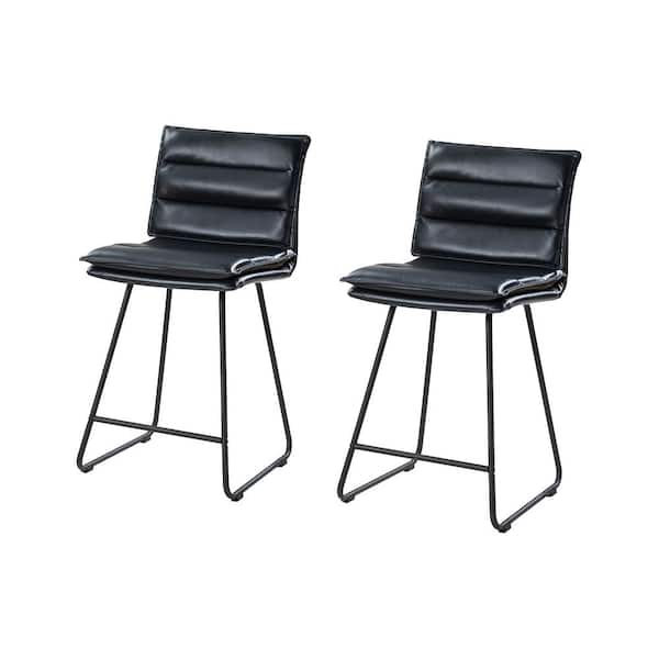 JAYDEN CREATION Gertrude Industrial Style Navy Faux Leather Bar and Counter Stool with 24 in. H Seat and Metal Base Set of 2