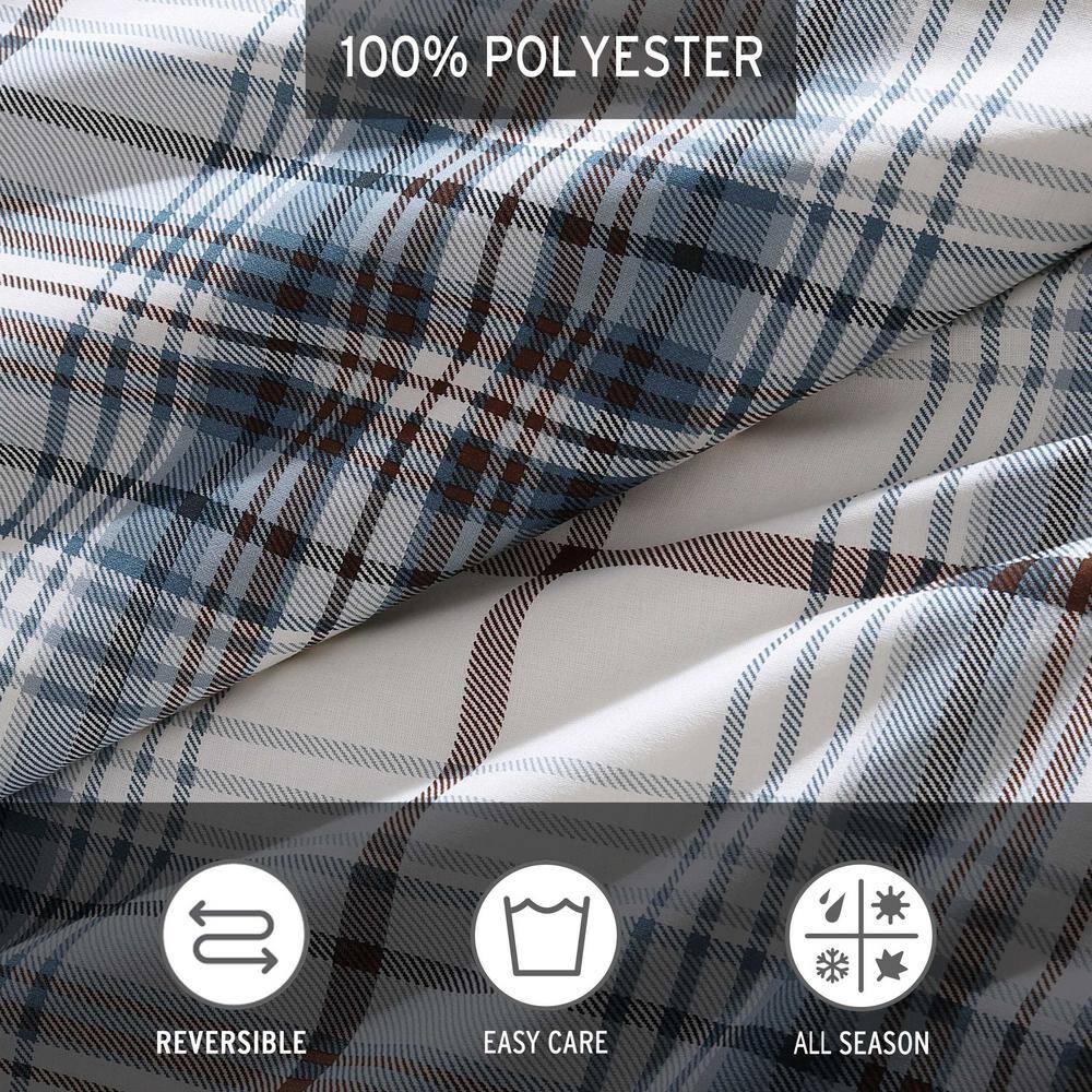 Alder Blue and Grey Plaid Cotton Twin Comforter Set