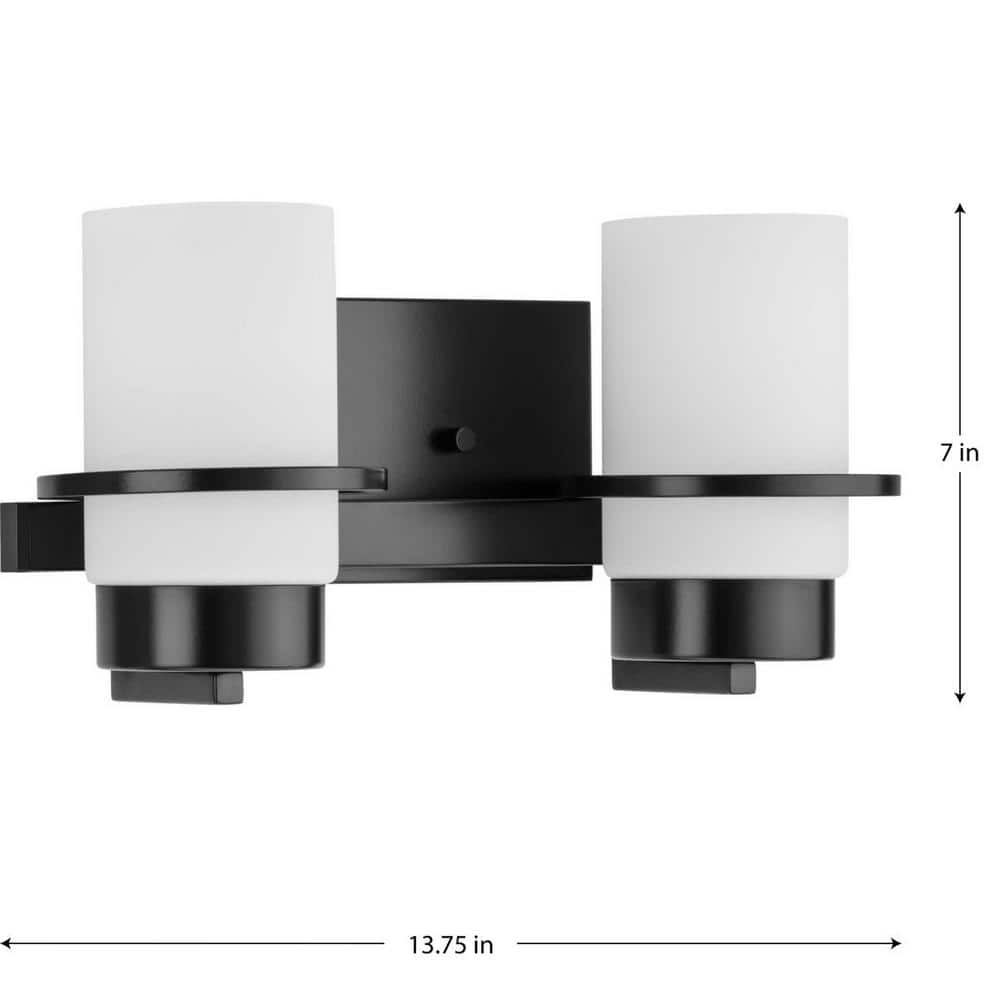 Matte Black and White Glass 2-Light Vanity Fixture