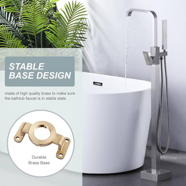 Brass Single-Handle Floor Mount Claw Foot Freestanding Tub Faucet Bathtub Filler with Hand Shower in Brushed Nickel