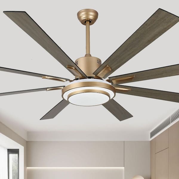 Nimbella 72 in. Indoor Gold Downrod Standard Modern Ceiling Fan with Light and Remote, DC Motor Caged Ceiling Fan