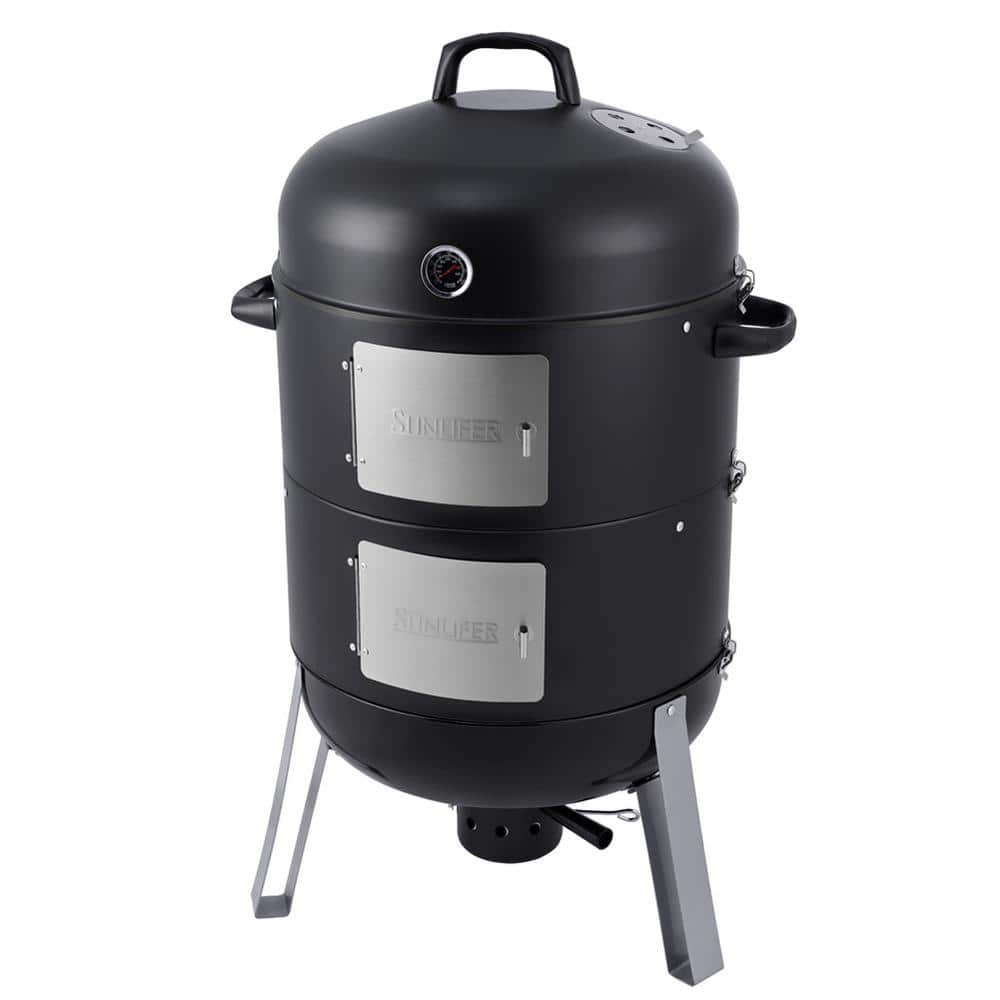 970 sq. in. Vertical Charcoal Portable Smoke in Black