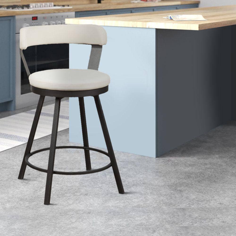 Elysian White Leatherette Swivel Counter Chair with Metal Base, Set of 2