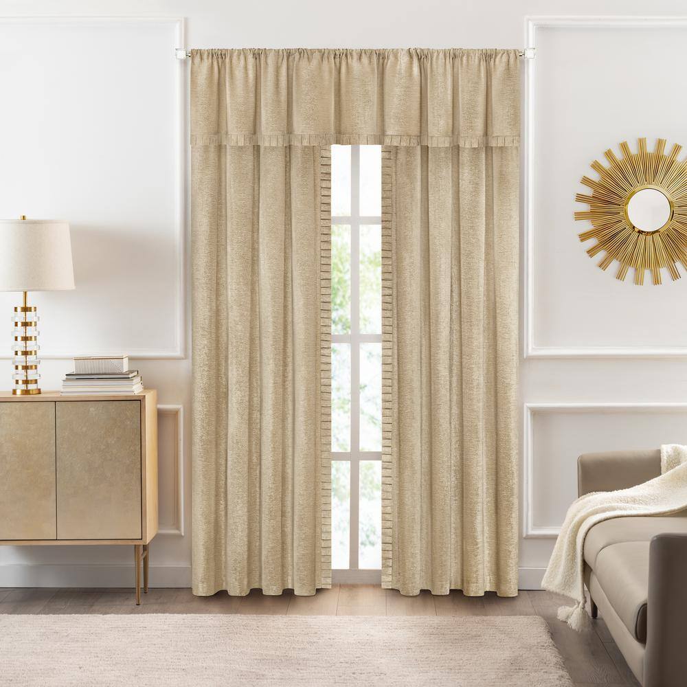 Tan Polyester Pleated Rod Pocket Curtain Panel, 52" x 63"