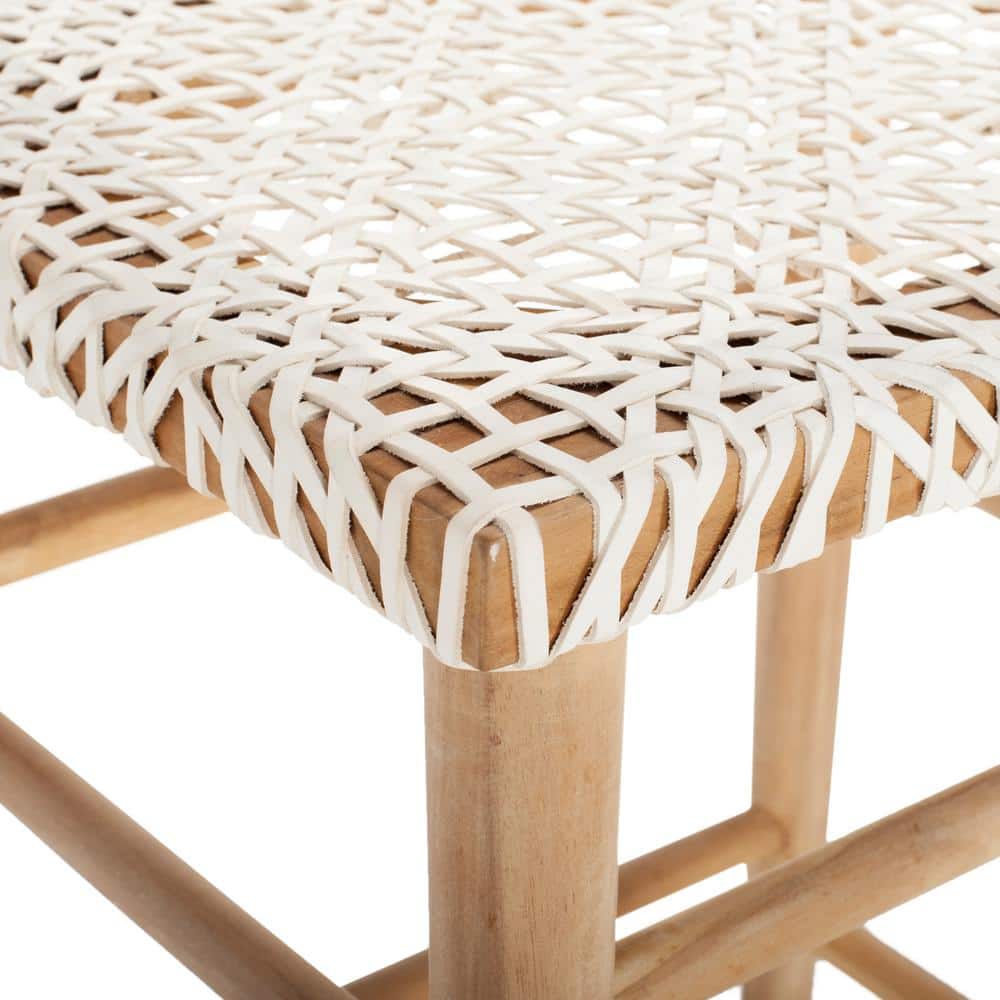Elevate Transitional 30" White Leather and Natural Wood Bar Stool