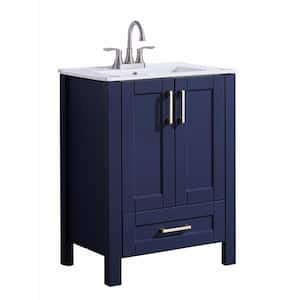 24 in. W x 18 in. D x 32in. H Free-standing Single Bathroom Vanity in Blue with Single White Ceramic Sink