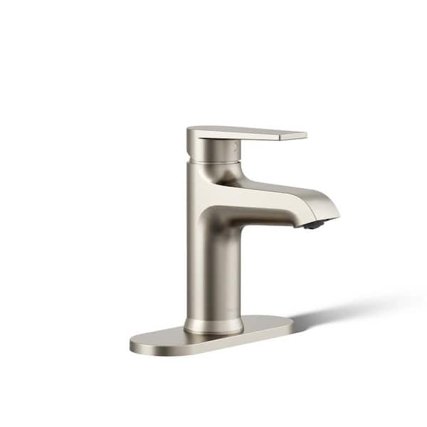 KOHLER Hint Single-Handle Single-Hole Bathroom Faucet with Escutcheon in Vibrant Brushed Nickel
