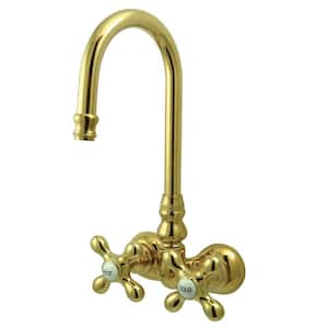 Vintage 2-Handle Wall-Mount Claw Foot Tub Faucet in Polished Brass
