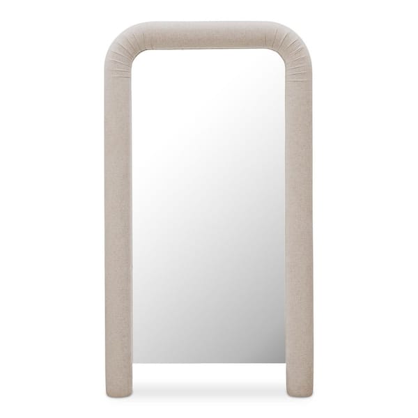 Cassair Beige 40 in. W x 72 in. H Upholstered Leaning Floor Mirror with Ruched Corners