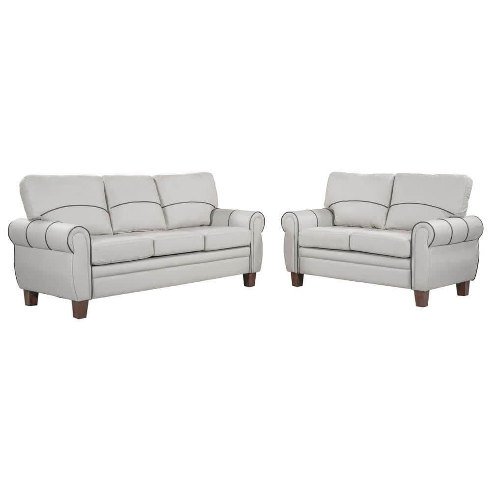 2-Piece Wood Top Light Gray Classic Upholstered Sofa Set with Rolled Arm for Home or Office (2+3 seat )