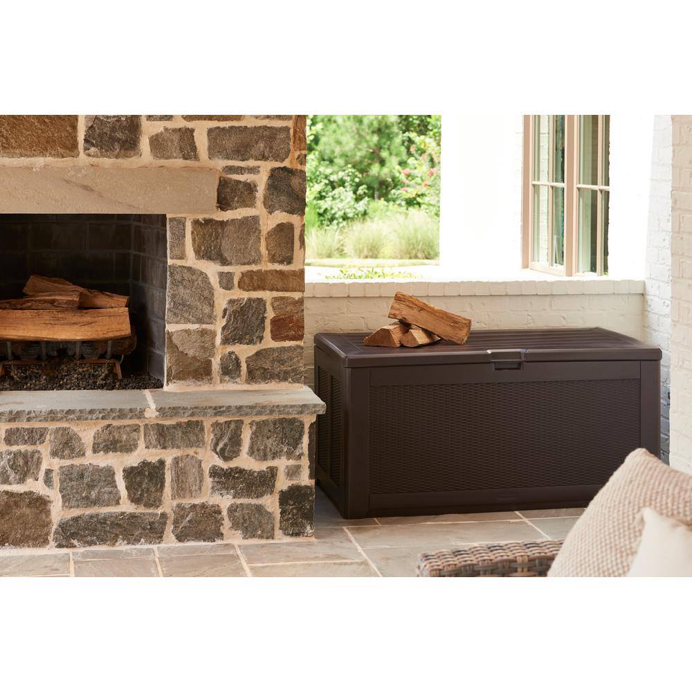 Extra Large Brown Wicker Lockable Resin Deck Box