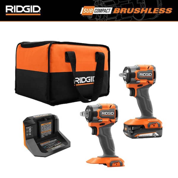 RIDGID 18V Subcompact Brushless Cordless 2-Tool Combo Impact Wrench Kit with 2.0 Ah Battery and Charger