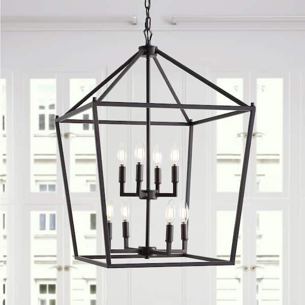 Pagoda 20 in. 8-Bulb Oil Rubbed Bronze Lantern Metal LED Pendant