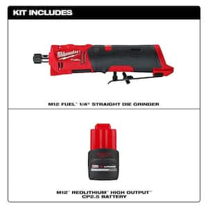 M12 FUEL 12V Lithium-Ion Brushless Cordless 1/4 in. Straight Die Grinder w/CP High Output 2.5 Ah Battery Pack