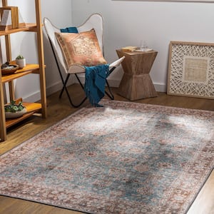 Thompson Light Blue/Brown 9 ft. x 12 ft. Indoor Machine-Washable Area Rug