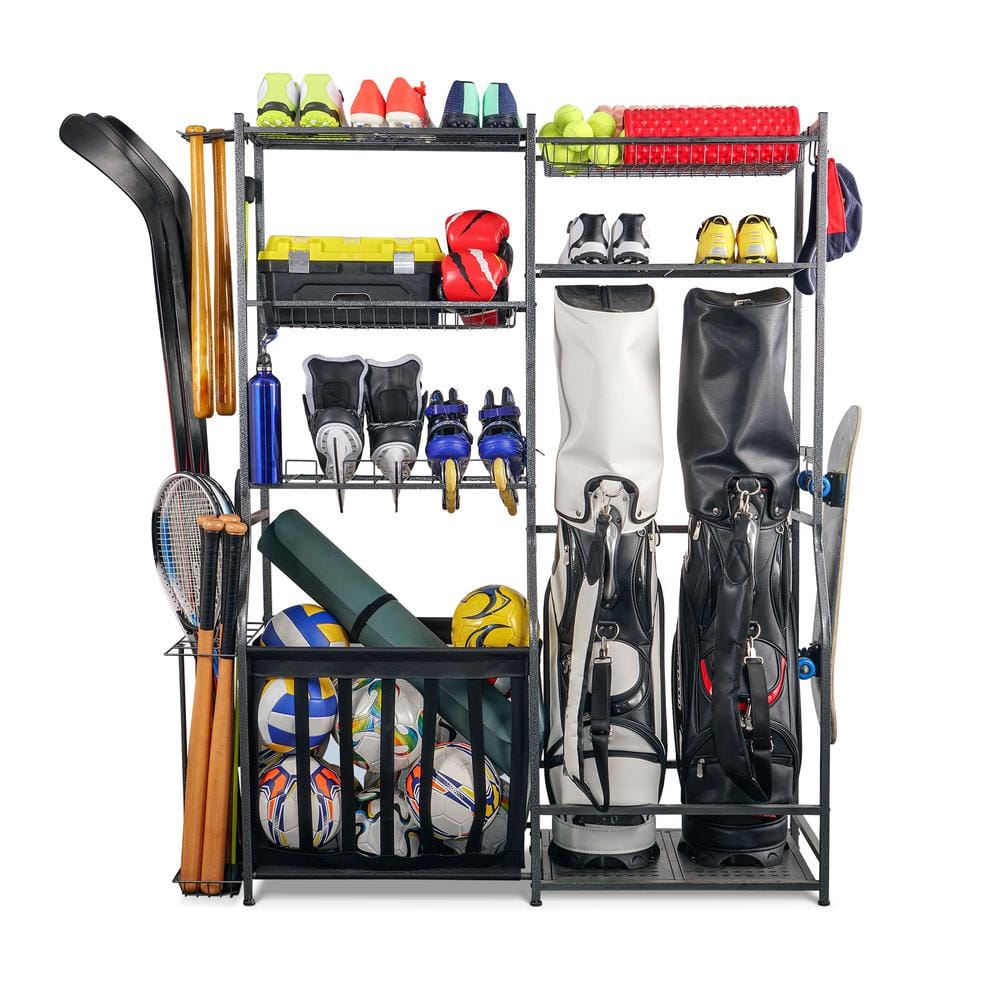 Ltmate 160 lbs. Weight Capacity 2 Golf Bags Sport Storage Stand Golfing Equipment Accessories Storage Rack Organizer, Black