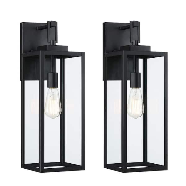 2-pack 1-Light 21. 8in Outdoor Wall Light with Matte Black Finish & Clear glass shade