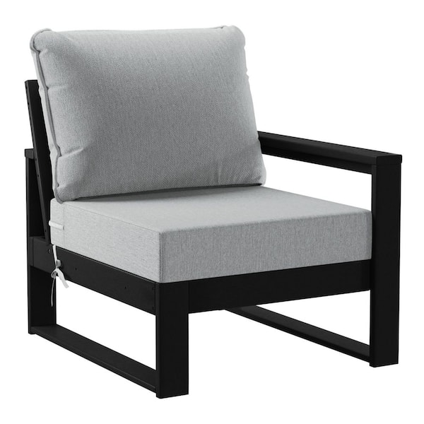 WESTIN OUTDOOR Endless Outdoor Patio Deep Seating Right Arm Chair with Black Plastic Frame and Light Gray Side Tie Cushions