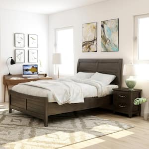 Boardman 2-Piece Walnut Wood Queen Bedroom Set, Bed and Nightstand