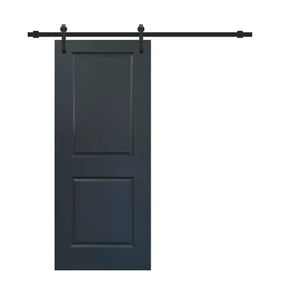 CALHOME 36 in. x 80 in. Charcoal Gray Painted Finished Composite MDF 2 Panel Interior Sliding Barn Door with Hardware Kit