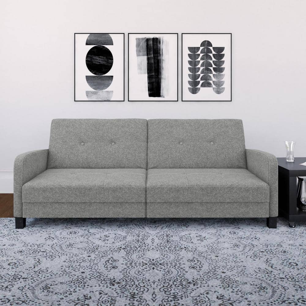 DHP Convertible Gray Linen Futon 2211429WC The Home Depot