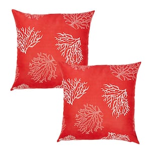 Nautical Coastal Red Reef Decorative Set of 2 Throw Pillow Covers 18 in. x 18 in. Square Red and White