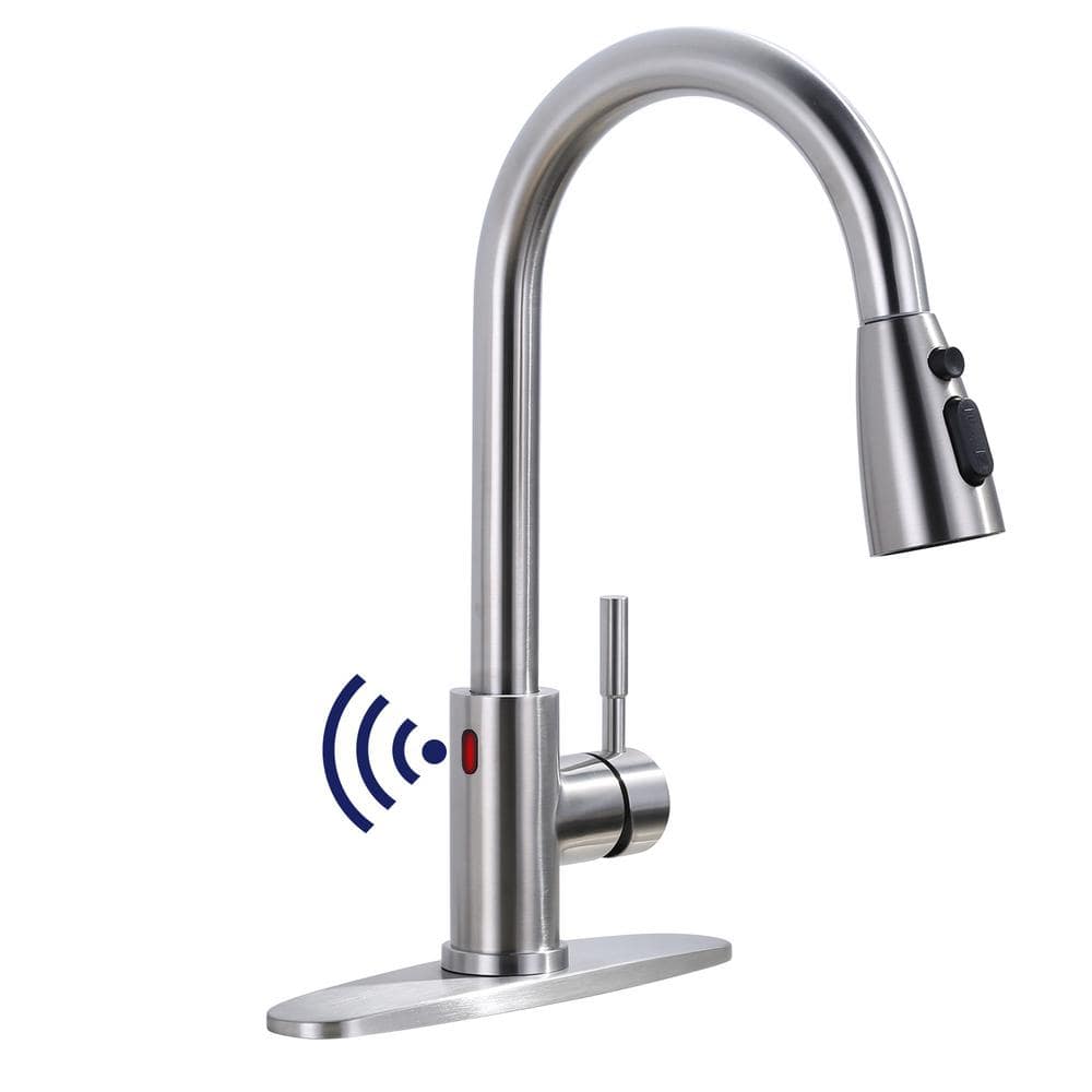 Brushed Nickel Touchless Pull-Down Kitchen Faucet with Spray