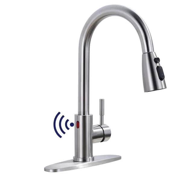 Touchless Sensor Single Handle Pull-Down Sprayer Kitchen Faucet in Brushed Nickel