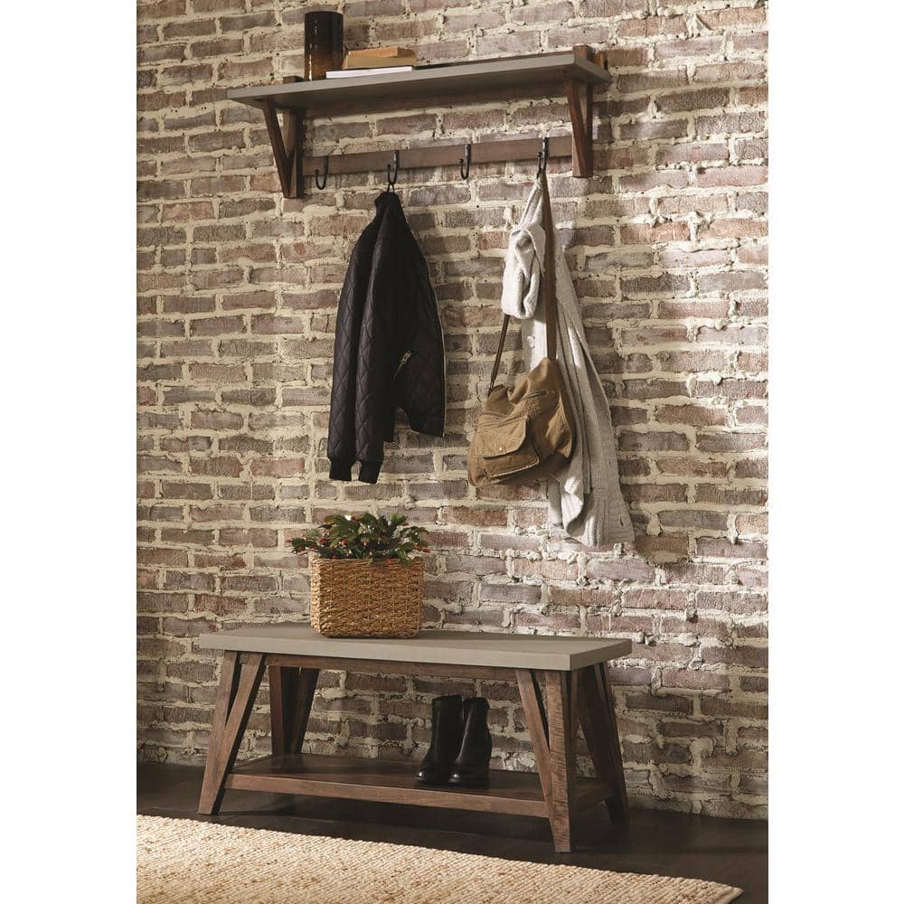 Gray Mango Wood Industrial Hall Tree Bench with Storage