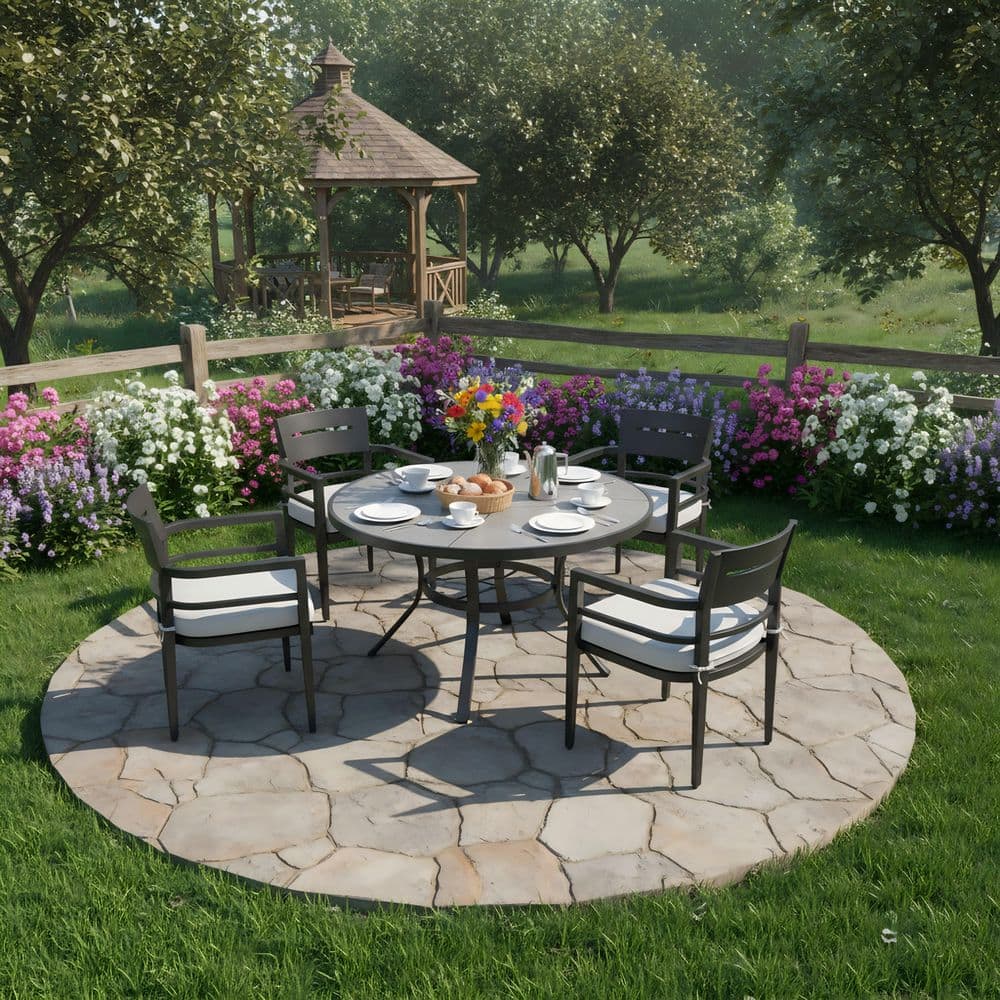 4-Pack Aluminum Outdoor Stationary Dining Chairs with Gray Cushions Weather Resistant for Patio or Garden price history on PriceWatchPro