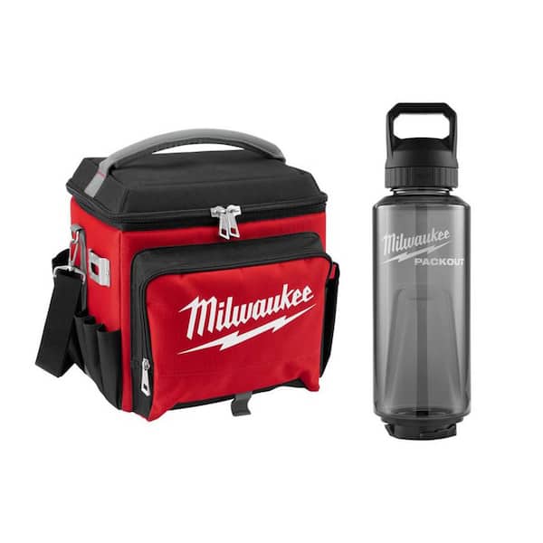 21 qt. Soft Sided Jobsite Lunch Cooler with PACKOUT 48 Oz. Red Plastic Bottle with Chug Lid