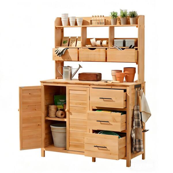 Farmhouse Patio Potting Bench Garden Workstation w/6 Drawers