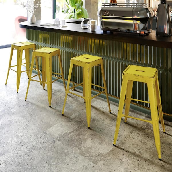 30 in. Distressed Yellow Bar Stool