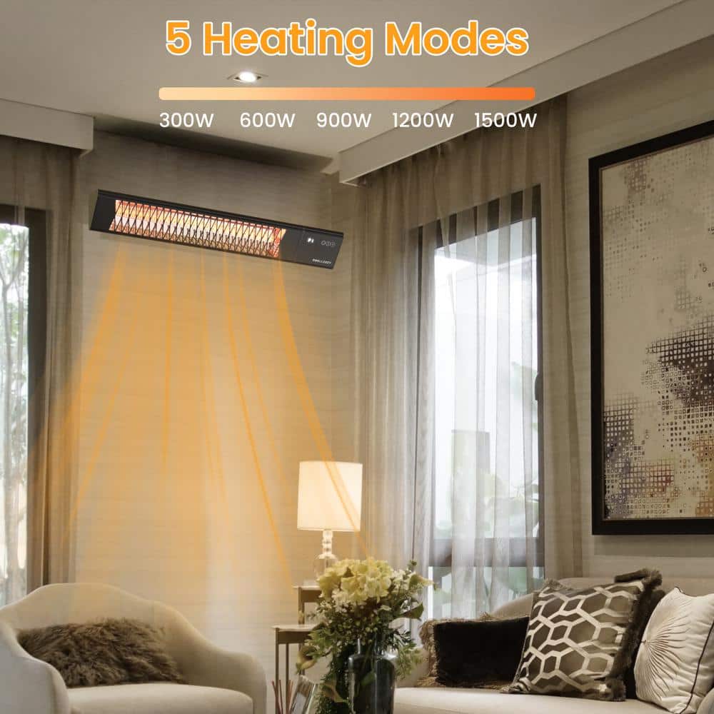 Black Stainless Steel Electric Ceiling Mounted Patio Heater with Remote Control