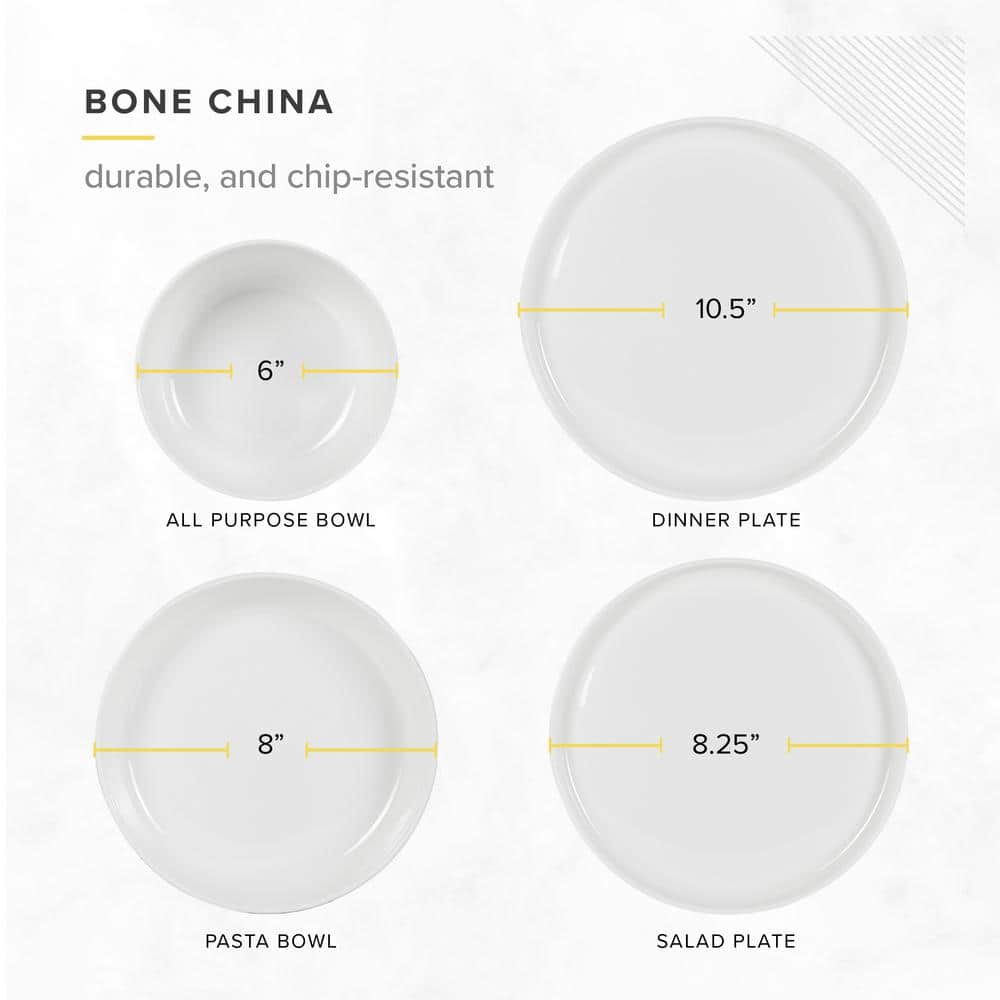 White Porcelain 16-Piece Round Dinnerware Set, Service for 4