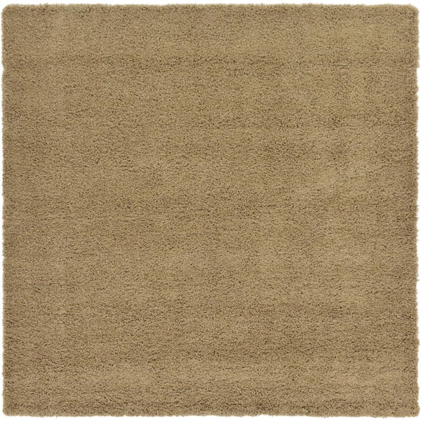 Unique Loom Solid Shag Sandy Brown 8 ft. SquareArea Rug