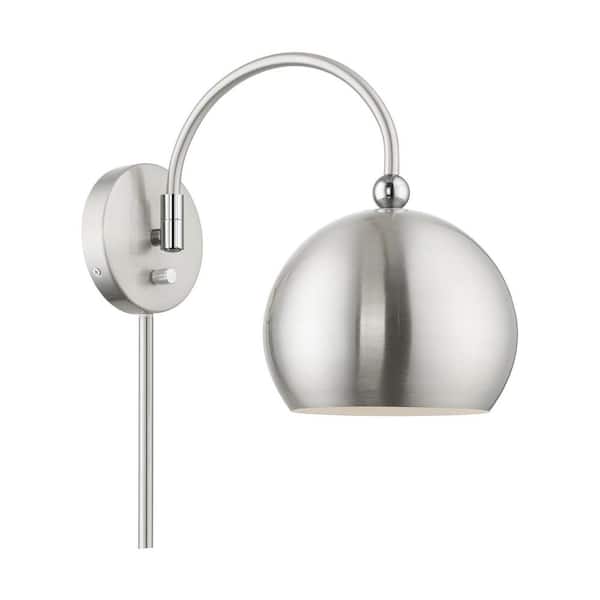 Hallshire 8 in. 1-Light Brushed Nickel Swing Arm Wall Sconce