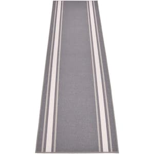 Solid Border Custom Size Gray 120 in. x 26 in. Indoor Stair Tread Cover Matching Runner Slip Resistant Backing (1-Piece)