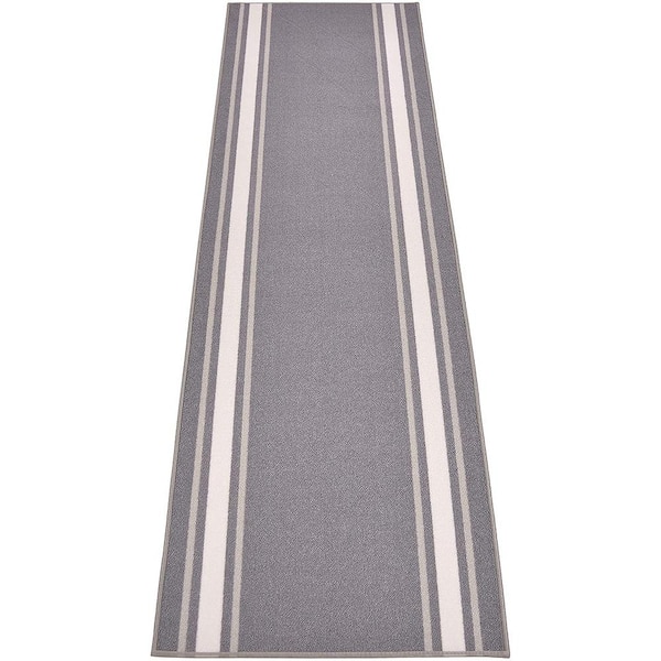 RugStylesOnline Solid Border Custom Size Gray 72 in. x 26 in. Indoor Stair Tread Cover Matching Runner Slip Resistant Backing (1-Piece)