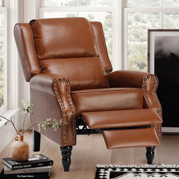 Lirago Yellow Brown Faux Leather Recliner with Pushback Recliner Chair