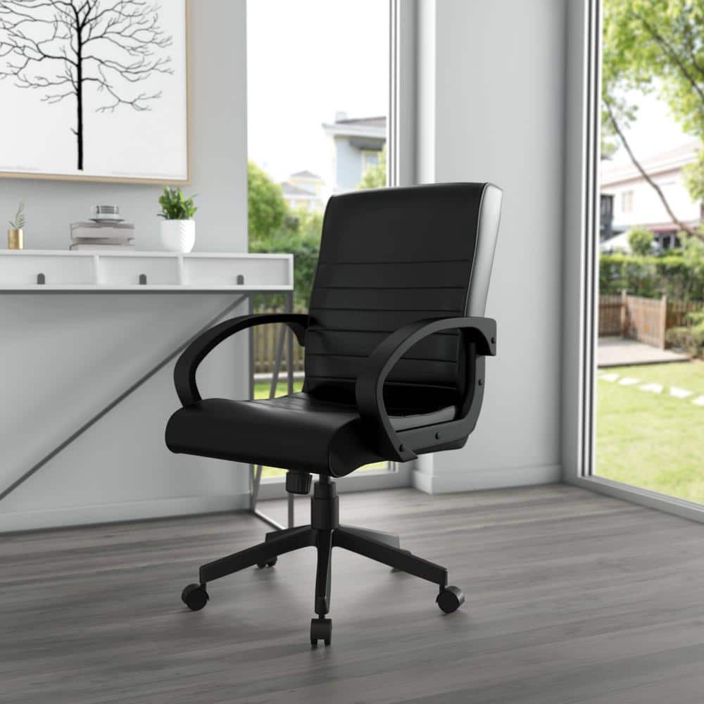 Black Ribbed Back High Back Swivel Task Chair with Fixed Arms